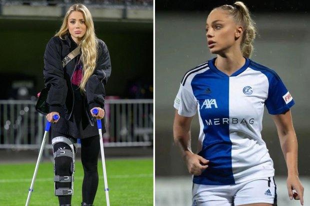 “世界上最美丽的足球运动员”安娜·玛丽亚·马尔科维奇在受伤后加快康复过程中拄着拐杖蹒跚而行