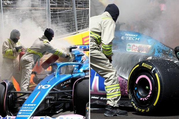 阿塞拜疆 GP 练习暂停，因为 F1 明星的汽车着火和烟雾吞没城市街道赛道