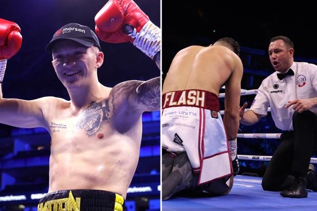 Ricky Hatton 的儿子 Campbell 在第一轮仅用 1 分 29 秒的情况下凭借凶猛的身体射门获得了职业生涯最快的胜利