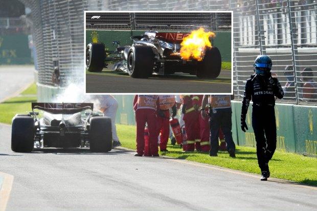 F1 明星乔治拉塞尔退出澳大利亚大奖赛，因为刘易斯汉密尔顿的梅赛德斯朋友领先比赛后汽车着火了