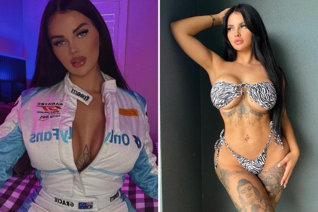 OnlyFans 明星兼赛车手蕾妮·格雷西 (Renee Gracie) 表示，她是“现实生活中的芭比娃娃”，因为她穿着开放式工装裤，不戴胸罩
