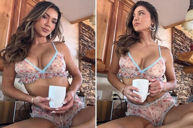 令人惊叹的八角形女孩 Arianny Celeste 穿着褶边内衣喝咖啡，展示丰满的身材让粉丝们疯狂