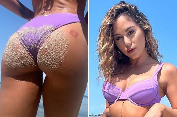 UFC 八角形女孩布兰妮·帕尔默 (Brittney Palmer) 穿着小丁字裤比基尼展示沙色屁股，粉丝们欢呼“绝对漂亮的女人”