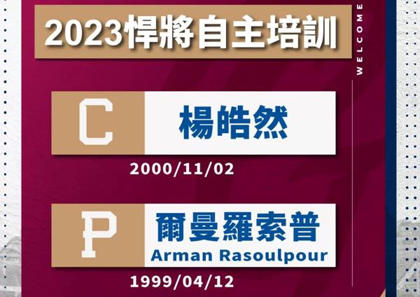 中职》悍将补强2自主培训球员　投手尔曼罗索普、捕手杨皓然达签约共识