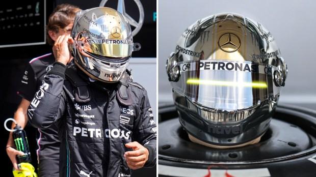刘易斯·汉密尔顿 (Lewis Hamilton) 展示了为日本大奖赛定制的头盔——车迷们确信它的“灵感来自傻朋克”