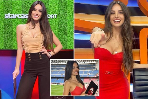 来认识一下迷人的意大利体育节目主持人朱西·梅洛尼 (Giusy Meloni)，她的美貌让国米球迷转向了 AC 米兰