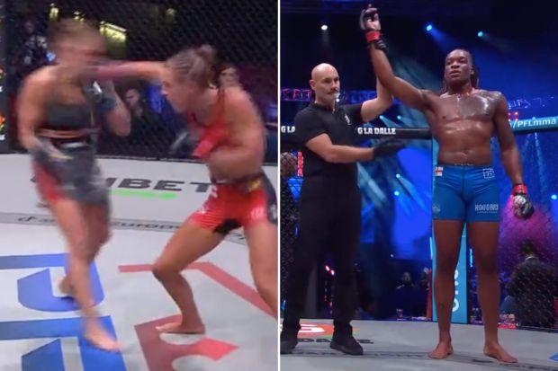 英国 MMA 明星西蒙·鲍威尔 (S​​imeon Powell) 和达科塔·迪切娃 (Dakota Ditcheva) 参加 PFL Europe 的 10 万美元决赛