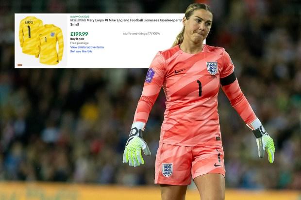 英格兰狮队门将玛丽·厄普斯 (Mary Earps) 的球衣在发售数小时后就被抢购一空，现在在 eBay 上卖得天价