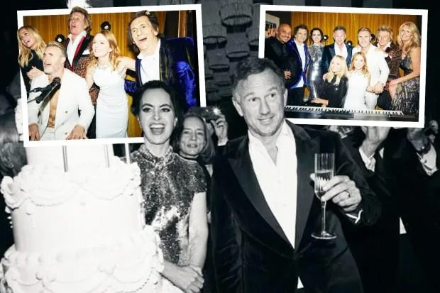 克里斯蒂安·霍纳 (Christian Horner) 的 50 岁生日派对中，辣妹妻子杰里 (Geri) 星光熠熠，给 F1 红牛老板带来惊喜