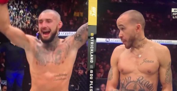 UFC 明星误听布鲁斯·巴弗 (Bruce Buffer) 宣布获胜者的尴尬时刻，因为粉丝将混乱与标志性服装视错觉相比较