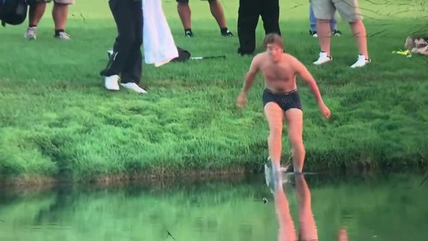 “我们今天是在另一个维度吗？”当支持者脱下拳击手并跳入湖中时，询问 PGA 锦标赛球迷