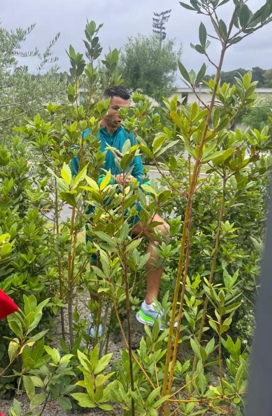 克里斯蒂亚诺·罗纳尔多爬过灌木丛与崇拜的葡萄牙球迷自拍