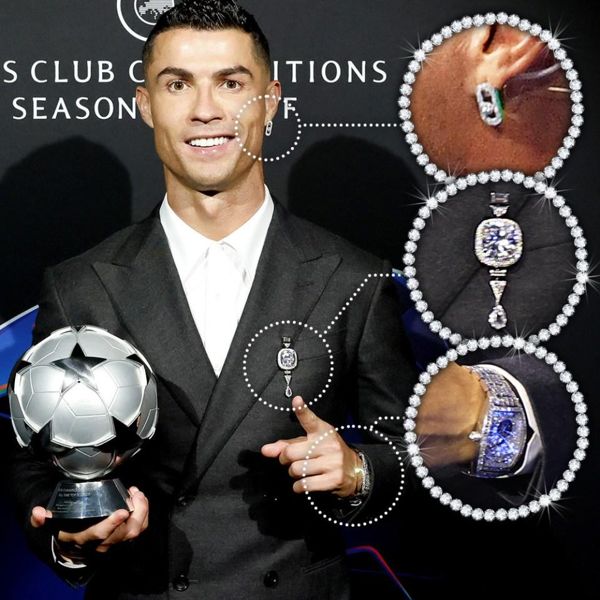 克里斯蒂亚诺·罗纳尔多 (Cristiano Ronaldo) 在欧冠抽签​​中佩戴价值 600 万英镑的钻石，令球迷震惊