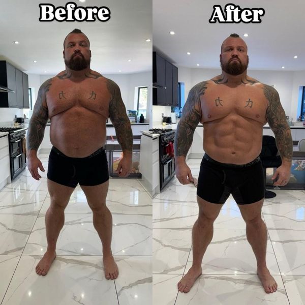 在埃迪·霍尔（Eddie Hall）令人难以置信的身体转变中，英国沟渠12k卡路里饮食将降低45公斤的MMA首次亮相