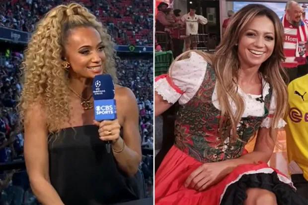 凯特·阿卜多（Kate Abdo）在冠军联赛决赛的大胆服装中品牌“精英”，然后她为“啤酒女仆”镜头感到尴尬
