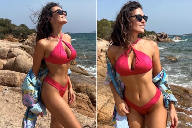 阿尔巴尼亚劳拉·伍兹（Laura Woods）在热粉红色比基尼（Hot Pink Bikini）中展现出令人难以置信的人物，因为球迷说“超越完美”